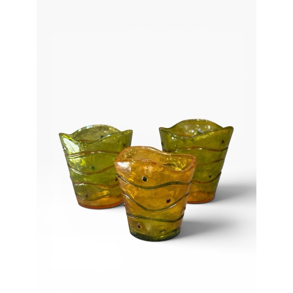 Vintage MCM Lucite Mini Vase Votive‎ Candle Holder Set of 3 - Retro Art Swirl